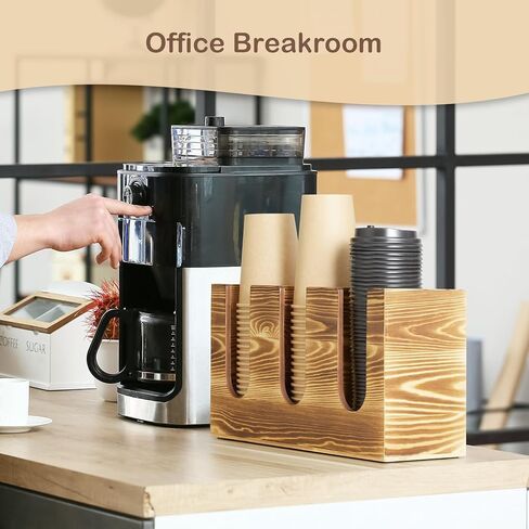 Wood Coffee Cup and Lid Holder Organizer, Disposable Cup Dispenser for Countertop, Coffee Bar Accessories and Organzier, Wooden Cups Dispensr for Kitchen Breakroom Countertops in Saudi Arabia