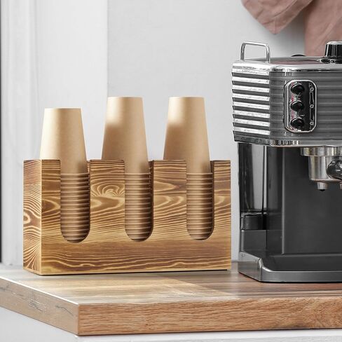 Wood Coffee Cup and Lid Holder Organizer, Disposable Cup Dispenser for Countertop, Coffee Bar Accessories and Organzier, Wooden Cups Dispensr for Kitchen Breakroom Countertops in Saudi Arabia