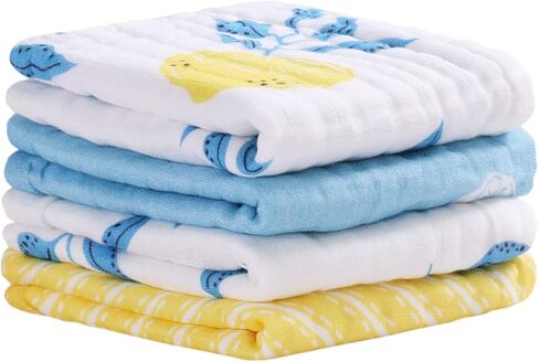 Viviland Baby Muslin Burp Cloths, 10 x 20 inches 6-Layer Baby Bath Towels, 100% Cotton Super Absorbent Washcloths for Baby Girl and Boy, Pink Heart & Star Pattern 4 Pack in Kuwait
