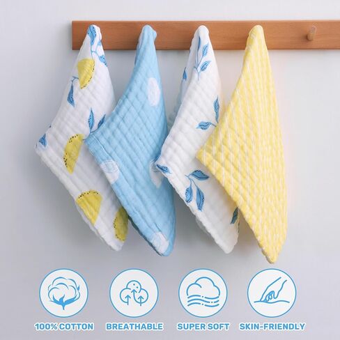 Viviland Baby Muslin Burp Cloths, 10 x 20 inches 6-Layer Baby Bath Towels, 100% Cotton Super Absorbent Washcloths for Baby Girl and Boy, Pink Heart & Star Pattern 4 Pack in Kuwait