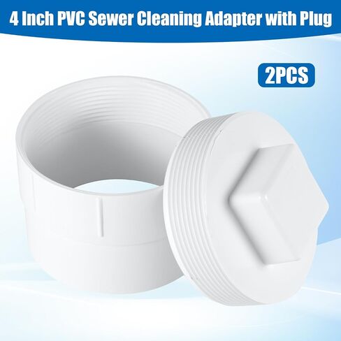 2pcs 4 "محول تنظيف الصرف الصحي PVC مع قابس ، غطاء تنظيف المجاري DWV ملولبة DWV لنظام أنبوب تصريف DWV 4" in Saudi Arabia