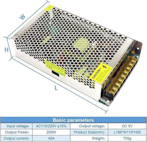110/220V AC to DC 5V 40A 200W Converter Switch Mode Power Supply LED Lighting Transformer Drive Adapter DC5V AC/DC-Enclosed SMPS in Saudi Arabia