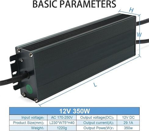 محول الإضاءة 170-250V AC إلى DC 12V 350W 29.1A محول برنامج التشغيل LED ALUMINUM IP67 IP67 STANTRAING STANTRING in Kuwait