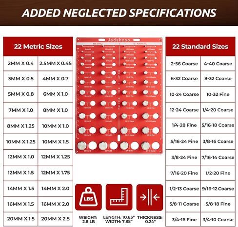 Thread Checker with Optimised Spacing, 44 Nut and Bolt Thread Checker, Bolt Size Finder with 22 Standard & 22 Metric Sizes, Thread Gauge SAE and Metric in Saudi Arabia