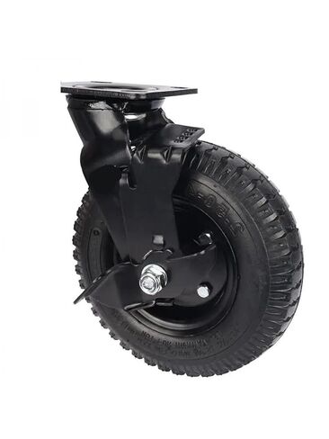 1Pcs 8 Inch Pneumatic Rubber Wheel Side Brake Air Hotel Luggage Cart Caster Universal in Saudi Arabia