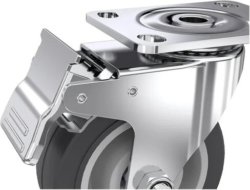 304 Stainless Steel Casters Wheels 5inch TPR Wheel Mute No Rust 1Pcs(5 inch Brake) in Saudi Arabia