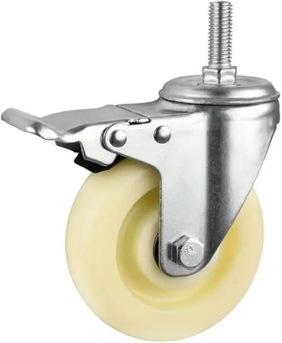 1Pcs Casters 4-inch Screw Rod Brake Wheel M12 Thread Double Universal Diameter 100mm Medium White Nylon Caster in Saudi Arabia