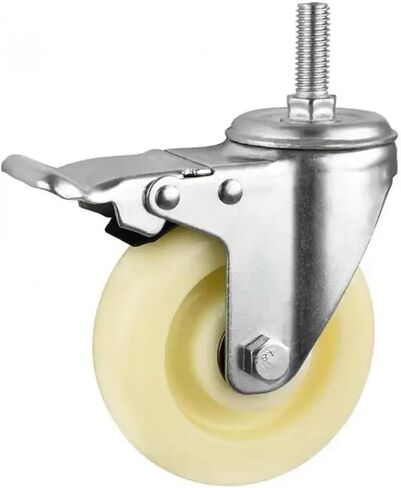 1Pcs Casters 4-inch Screw Rod Brake Wheel M12 Thread Double Universal Diameter 100mm Medium White Nylon Caster in Saudi Arabia
