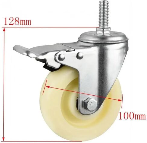 1Pcs Casters 4-inch Screw Rod Brake Wheel M12 Thread Double Universal Diameter 100mm Medium White Nylon Caster in Saudi Arabia