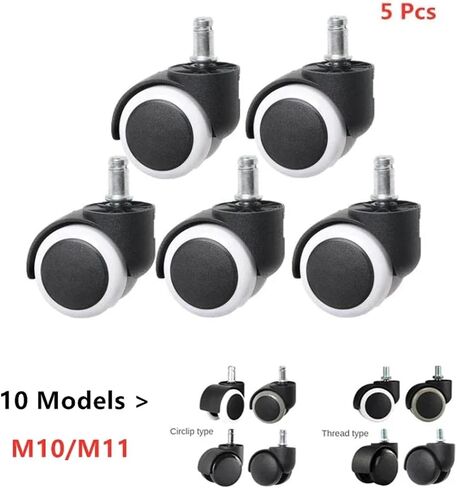 5Pcs 10mm/11mm 2 Inch Circlip/Screw PU Office Chair Caster Large Class Universal Wheel Silent Mute(Circlip-Gray-11mm) in Saudi Arabia