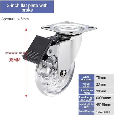 4Pcs 3 Inch Transparent Wheel Furniture Display Cabinet Mute Rubber Universal Pulley Steering Caster(B) in Saudi Arabia