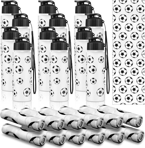 24pcs Sport Party Favors 12 pcs قابلة لإعادة الاستخدام كرة القدم زجاجة المياه بالجملة 20 أوقية 12 PCS مناشف تبريد ناعمة الملحقات الرياضية لصالح الحفلات لاعبي اللاعبين الهدايا (كرة القدم) in Kuwait