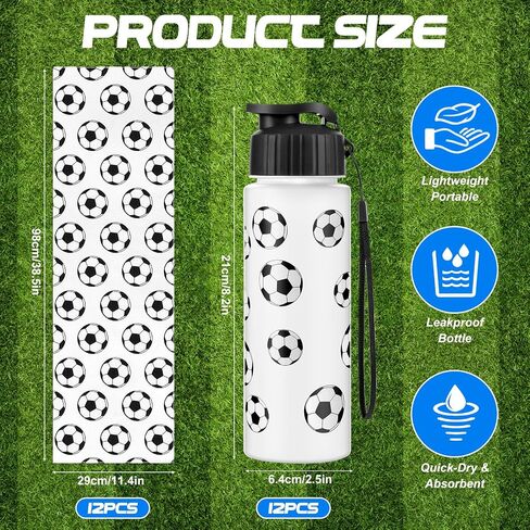 24pcs Sport Party Favors 12 pcs قابلة لإعادة الاستخدام كرة القدم زجاجة المياه بالجملة 20 أوقية 12 PCS مناشف تبريد ناعمة الملحقات الرياضية لصالح الحفلات لاعبي اللاعبين الهدايا (كرة القدم) in Kuwait