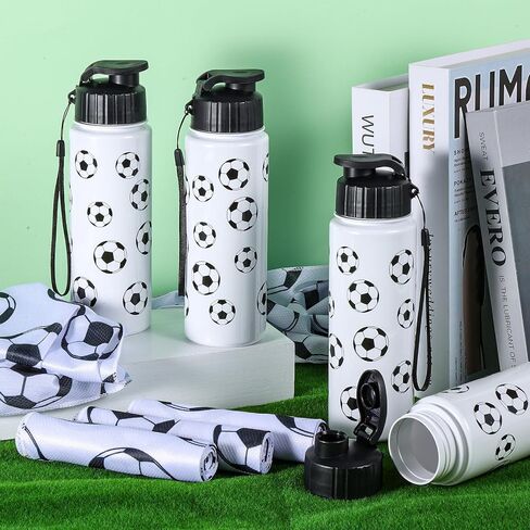 24pcs Sport Party Favors 12 pcs قابلة لإعادة الاستخدام كرة القدم زجاجة المياه بالجملة 20 أوقية 12 PCS مناشف تبريد ناعمة الملحقات الرياضية لصالح الحفلات لاعبي اللاعبين الهدايا (كرة القدم) in Kuwait