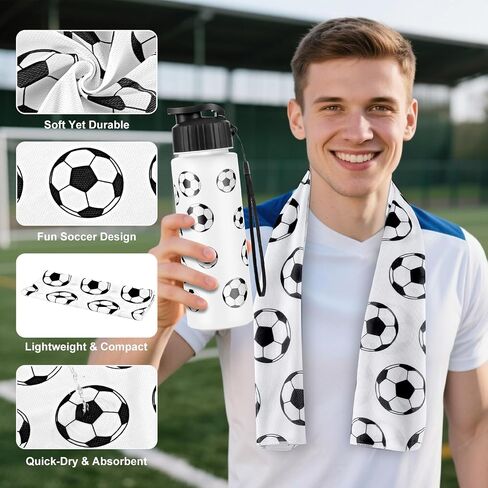 24pcs Sport Party Favors 12 pcs قابلة لإعادة الاستخدام كرة القدم زجاجة المياه بالجملة 20 أوقية 12 PCS مناشف تبريد ناعمة الملحقات الرياضية لصالح الحفلات لاعبي اللاعبين الهدايا (كرة القدم) in Kuwait