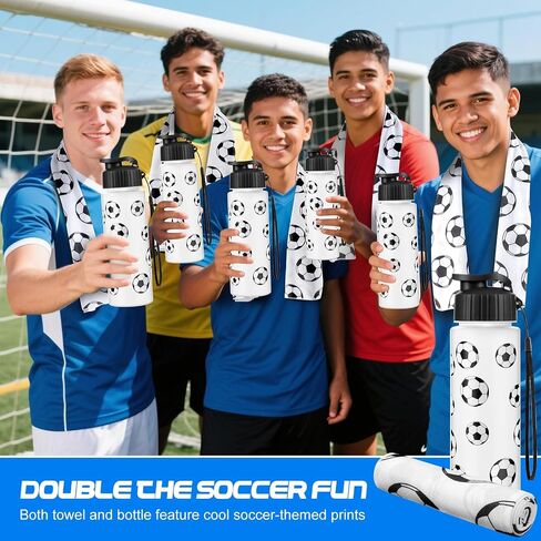 24pcs Sport Party Favors 12 pcs قابلة لإعادة الاستخدام كرة القدم زجاجة المياه بالجملة 20 أوقية 12 PCS مناشف تبريد ناعمة الملحقات الرياضية لصالح الحفلات لاعبي اللاعبين الهدايا (كرة القدم) in Kuwait