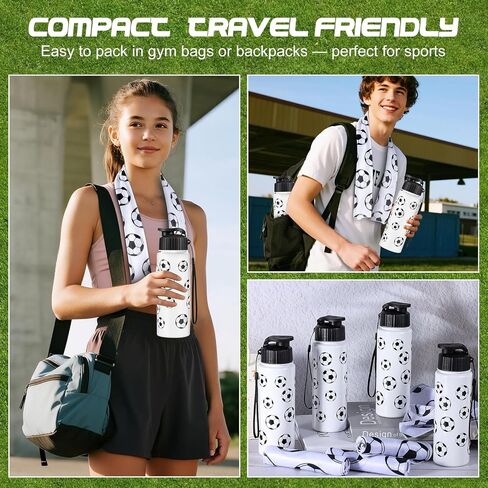 24pcs Sport Party Favors 12 pcs قابلة لإعادة الاستخدام كرة القدم زجاجة المياه بالجملة 20 أوقية 12 PCS مناشف تبريد ناعمة الملحقات الرياضية لصالح الحفلات لاعبي اللاعبين الهدايا (كرة القدم) in Kuwait