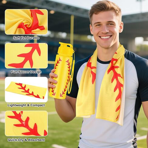 24pcs Sport Party Favors 12 pcs قابلة لإعادة الاستخدام كرة القدم زجاجة المياه بالجملة 20 أوقية 12 PCS مناشف تبريد ناعمة الملحقات الرياضية لصالح الحفلات لاعبي اللاعبين الهدايا (كرة القدم) in Saudi Arabia