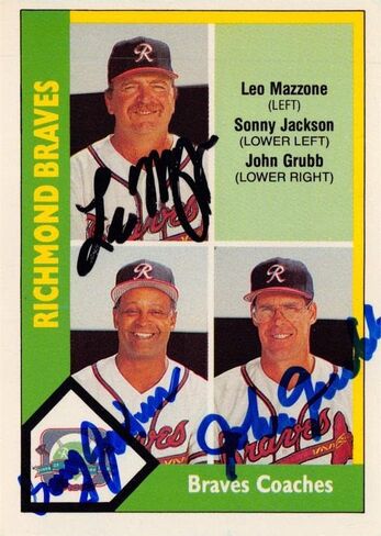 Leo Mazzone, Sonny Jackson & John Grubb autographed Baseball Card (Richmond Braves) 1990 CMC Minor League #278 - MLB Autographed Baseball Cards in Saudi Arabia