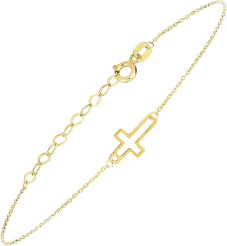 14k Solid Gold Cross Bracelet for Women, Bracelets, Real Gold Sideways Adjustable Cross Bracelet for Women, Christian Baptism Gift for Her in Saudi Arabia