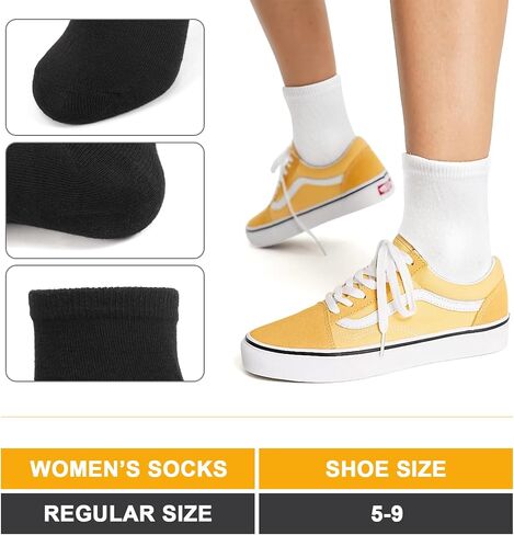 Women's Athletic Crew Socks, 6 or 12 Pairs, Size 5-9, Black White Gray in Saudi Arabia