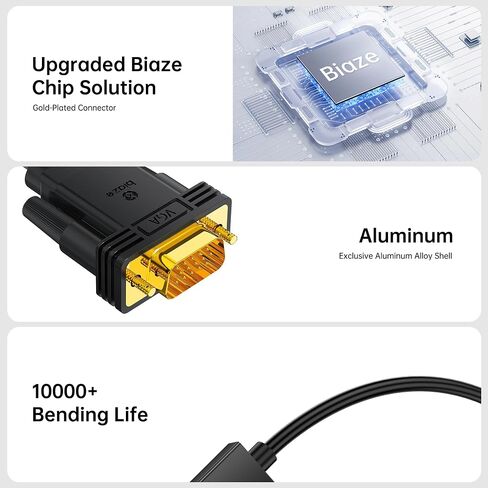 6ft HDMI to VGA Cable – 1080P HD Video Converter Cord for Laptop, TV Box, PS4, Monitor, Projector (Black, 1.8M) in Kuwait