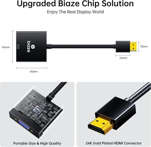 6ft HDMI to VGA Cable – 1080P HD Video Converter Cord for Laptop, TV Box, PS4, Monitor, Projector (Black, 1.8M) in Kuwait