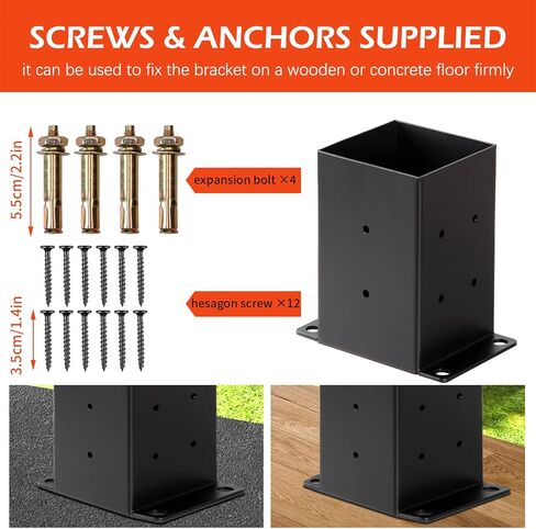 شريحة عمود 4x4 الأساس ، قوس إصلاح العمود الخشبي ذو العمود الخشبي المغلفة بالخدمة الشاقة ، مناسبة لدعم مستقر لقاعدة لوحة الحديد (أسود ، 4 مساءً) in Kuwait