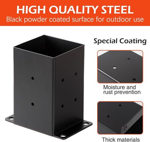 شريحة عمود 4x4 الأساس ، قوس إصلاح العمود الخشبي ذو العمود الخشبي المغلفة بالخدمة الشاقة ، مناسبة لدعم مستقر لقاعدة لوحة الحديد (أسود ، 4 مساءً) in Kuwait