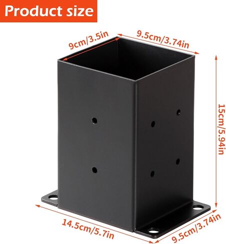 شريحة عمود 4x4 الأساس ، قوس إصلاح العمود الخشبي ذو العمود الخشبي المغلفة بالخدمة الشاقة ، مناسبة لدعم مستقر لقاعدة لوحة الحديد (أسود ، 4 مساءً) in Kuwait