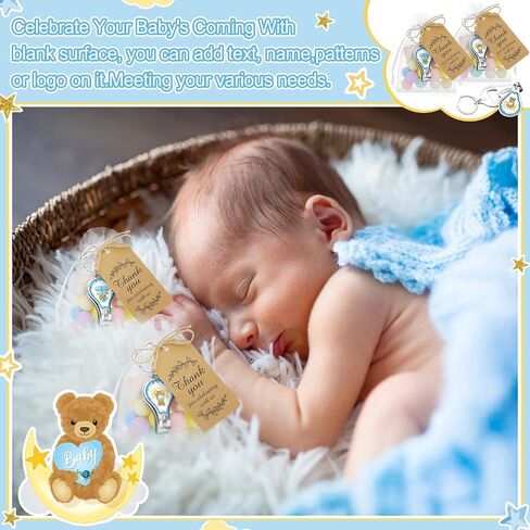 Minatee 50 Set Baby Shower Bottle Feater Favors Nail Clipper Bottle Bottion key -key -key -key -key -earmes شكرا لكم هدايا على جنس الضيف الكشف عن فافيس (الأوكالبتوس) in Kuwait