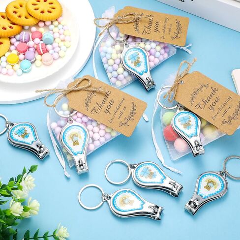 Minatee 50 Set Baby Shower Bottle Feater Favors Nail Clipper Bottle Bottion key -key -key -key -key -earmes شكرا لكم هدايا على جنس الضيف الكشف عن فافيس (الأوكالبتوس) in Kuwait