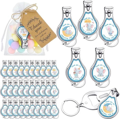 Minatee 50 Set Baby Shower Bottle Feater Favors Nail Clipper Bottle Bottion key -key -key -key -key -earmes شكرا لكم هدايا على جنس الضيف الكشف عن فافيس (الأوكالبتوس) in Kuwait