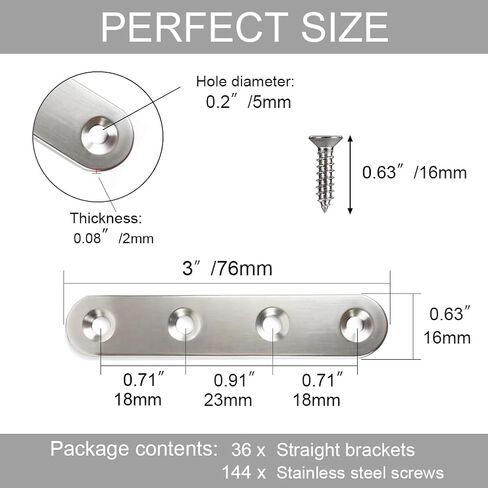 24Pcs Flat Plate Straight Brackets 3 Inch Stainless Steel Flat Brace Mending Plates Repair Brackets for Wood Furniture with Screws in Saudi Arabia