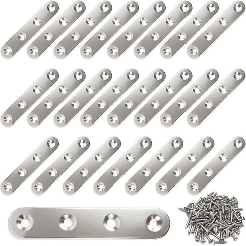 24Pcs Flat Plate Straight Brackets 3 Inch Stainless Steel Flat Brace Mending Plates Repair Brackets for Wood Furniture with Screws in Saudi Arabia