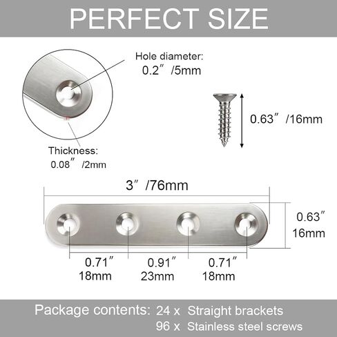 24Pcs Flat Plate Straight Brackets 3 Inch Stainless Steel Flat Brace Mending Plates Repair Brackets for Wood Furniture with Screws in Saudi Arabia