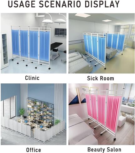 3/4/5/6 panel شاشة خصوصية Hospita القابلة للطي مع عجلات قفل ، مقسم خفيفة الوزن وقابلة للطي ، والستائر الثقيلة لغرف امتحان العيادات (4Panel) in Saudi Arabia
