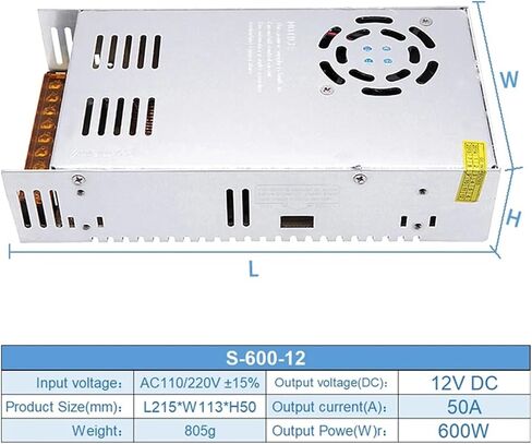 110/220V AC to DC 12V 50A 600W Converter Switch Mode Power Supply LED Lighting Transformer Drive Adapter AC/DC-Enclosed SMPS in Saudi Arabia