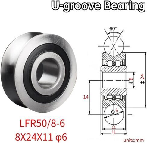 1PCS Rail Roller Bearing LFR50/8-6 Inner Diameter 8mm Outer Diameter 24mm Height 11mm U Groove Diameter 6mm 8 * 24 * 11 in Saudi Arabia