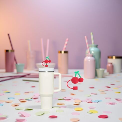Cherry Straw Cover for Stanley 40&30 Oz Cup, 10mm Silicone Straw Covers Cap for Stanley Cup Accessories, Cute Topper for Tumblers, Cap Stopper for Reusable Tip Lids in Saudi Arabia