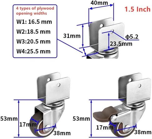 4Pcs U-Shape Caster 16/18/20/25mm TPE Universal Wheel Solid Wood(20.5mm Brake,2 Inch) in Saudi Arabia