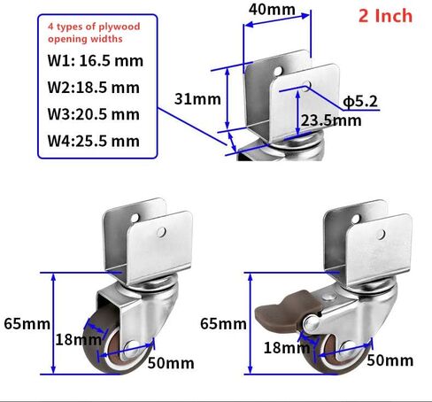 4Pcs U-Shape Caster 16/18/20/25mm TPE Universal Wheel Solid Wood(20.5mm Brake,2 Inch) in Saudi Arabia