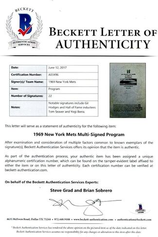 1969 Compatible with NY Mets Team Signed Program Autographed Hodges Seaver Berra 22 Sigs BAS *96 in Saudi Arabia