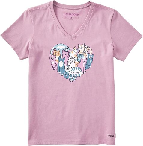 Life is Good. Women's Heart of Cats SS Crusher Vee, Violet Purple, Medium in Saudi Arabia