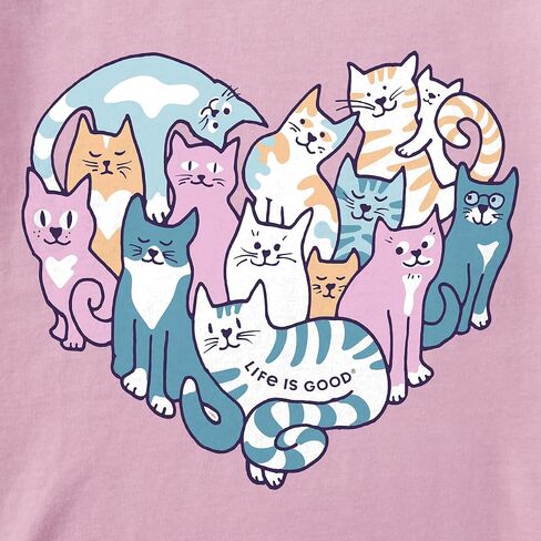 Life is Good. Women's Heart of Cats SS Crusher Vee, Violet Purple, Medium in Saudi Arabia