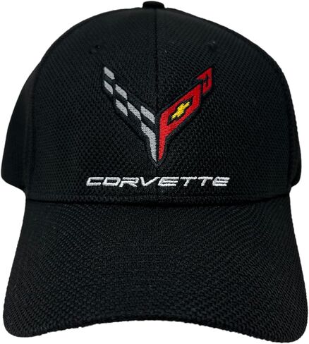 C8 Corvette Embroidered Stretch Fitted Hat - Chevrolet Performance Racing Cap - Officially Licensed by GM Black in Saudi Arabia