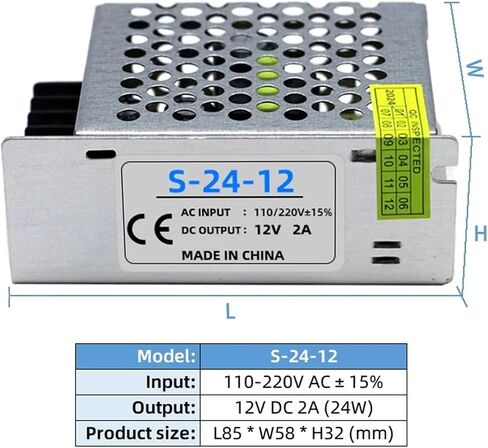 100-240V AC to DC 12V 2A 24W Converter Switch Mode Power Supply LED Lighting Transformer Drive Adapter DC12V AC/DC-Enclosed SMPS in Saudi Arabia