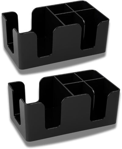 6- Compartment Bar Caddy Organiser - Black Plastic Holder for Napkins, Straws-Stirrers and Drink Garnishes (Park of 2) in Saudi Arabia