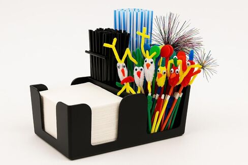 6- Compartment Bar Caddy Organiser - Black Plastic Holder for Napkins, Straws-Stirrers and Drink Garnishes (Park of 2) in Saudi Arabia