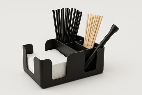 6- Compartment Bar Caddy Organiser - Black Plastic Holder for Napkins, Straws-Stirrers and Drink Garnishes (Park of 2) in Saudi Arabia